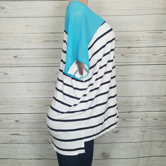 a.n.a. Woman Sz 1X White Black Stripes Sheer Teal - Picture 11 of 13